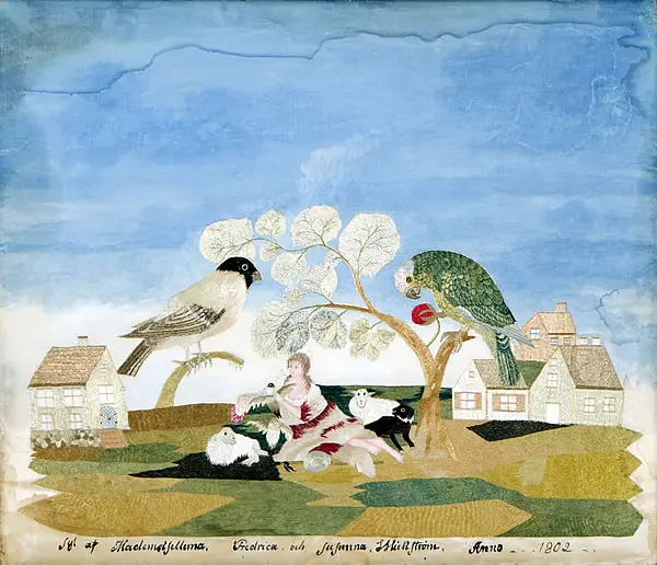 Needlework-Frederica-and-Suzanna-Wickstrom Needlework piece from the Bartlett collection