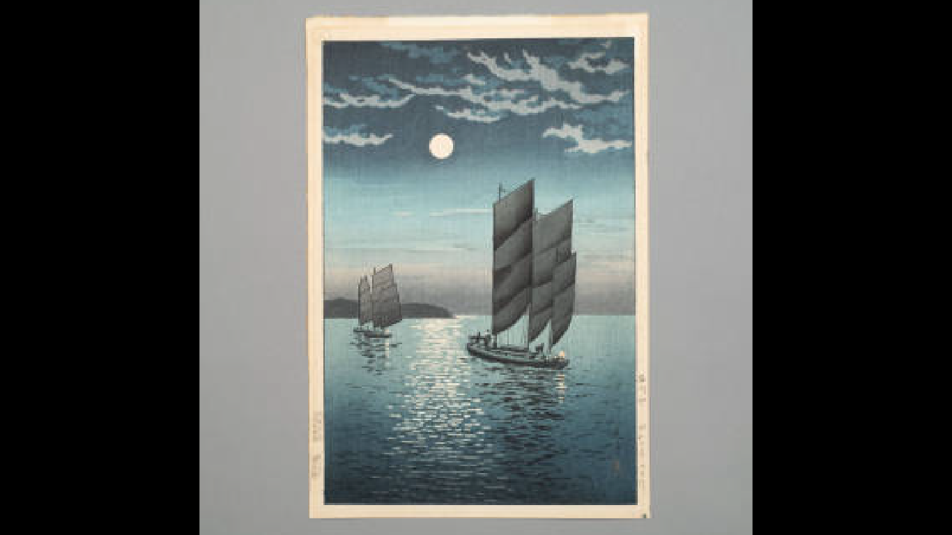 Folk Art Online-03 Painting of ship on see in a blue night sky
